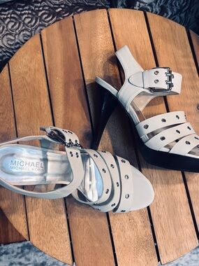 Michael Kors Cream Studded Platform High Heel Sandals